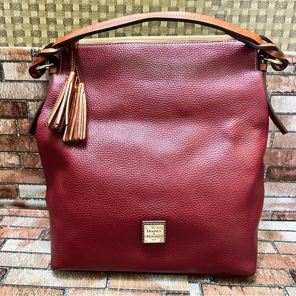 Dooney & Bourke Red and Brown Shoulder Bag with Structured Shape and Tassel - Picture 2 of 14